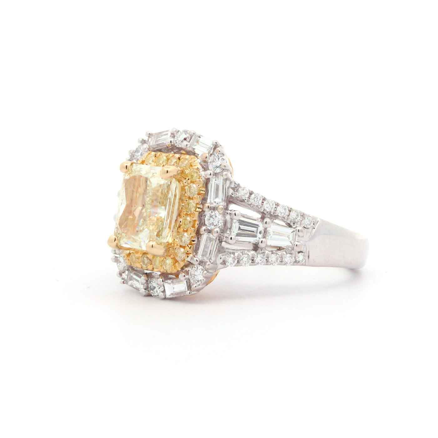 18K  Yellow And White Gold ~2.02 Ct Yellow Diamond  And  ~1.28 Ctw  White Diamond Diamond Double Halo Ring