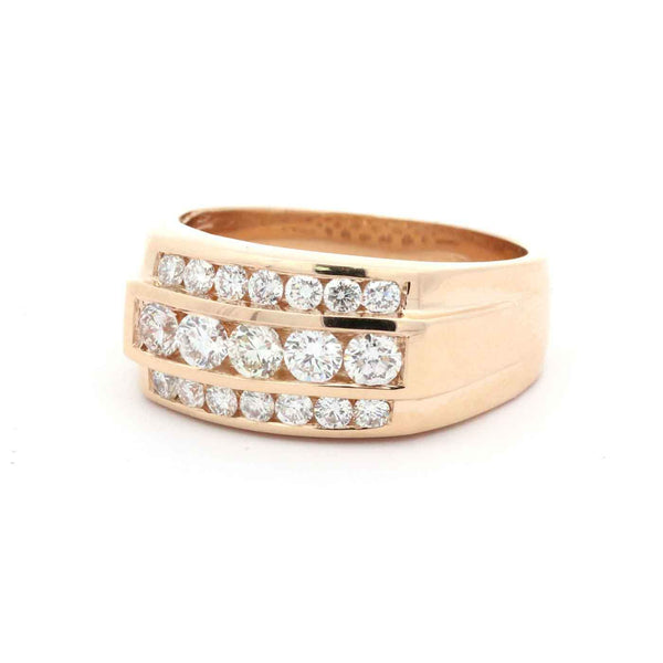 14K Yellow Gold Three Row  ~1.50 Ctw Diamond Men's Band