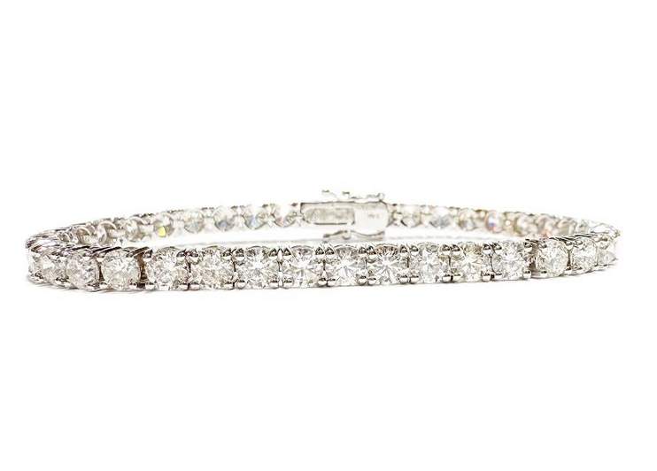 14K White Gold Round Diamond 4 Prong 7" Tennis Bracelet, 39 Diamonds= ~12.25ctw