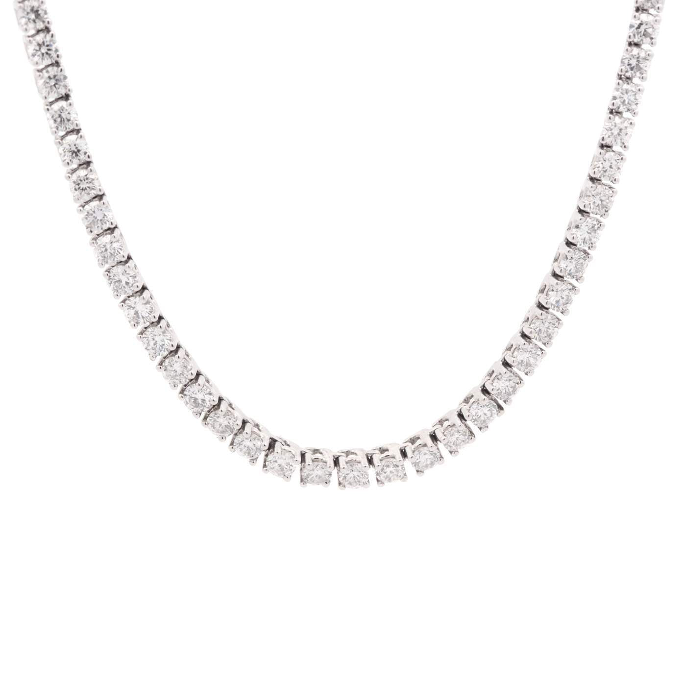 14K White Gold  ~10.00ctw Diamond Tennis 16/18" Necklace With Removable Extender