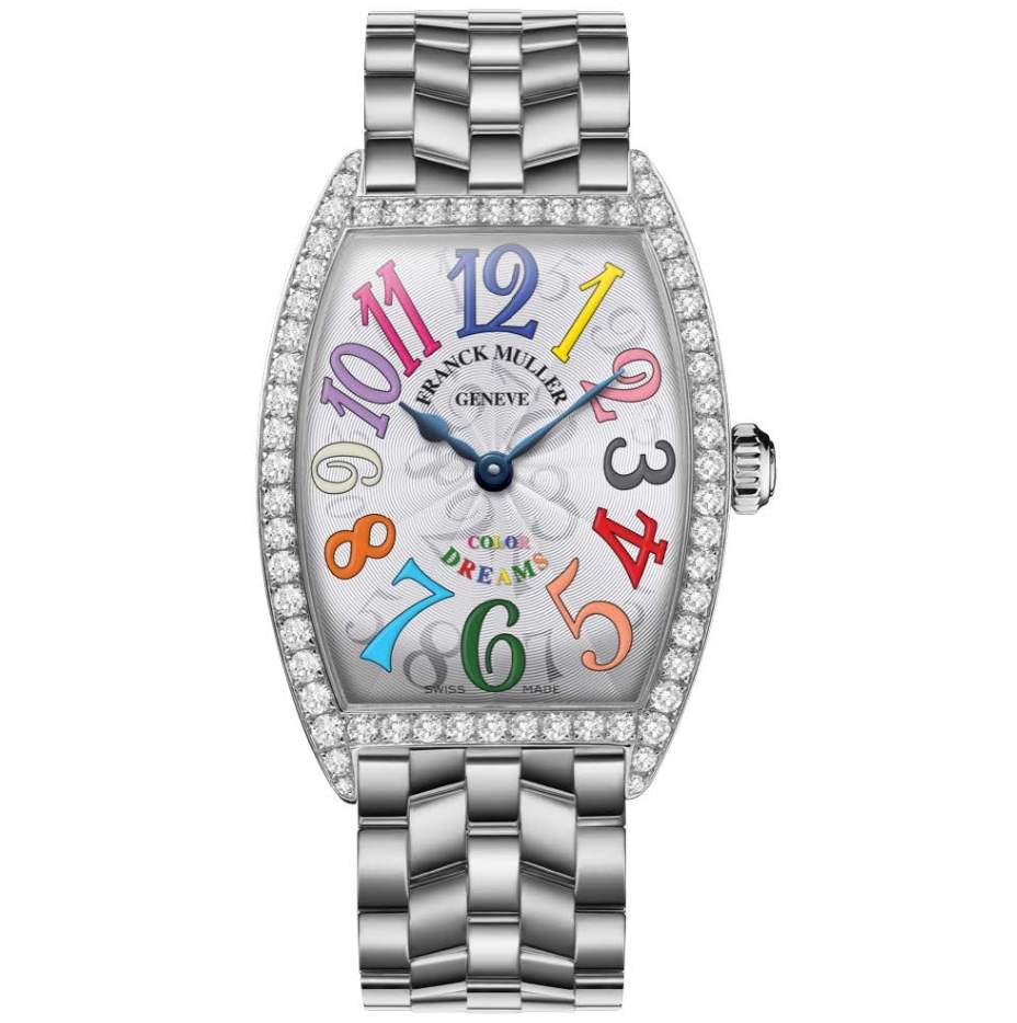 Franck Muller Cintrée Curvex Color Dreams With 1 Row Of 68 Round Diamonds= ~1.35 Ctw Quartz Movement And Stainless Steel Case And Bracelet 31mm