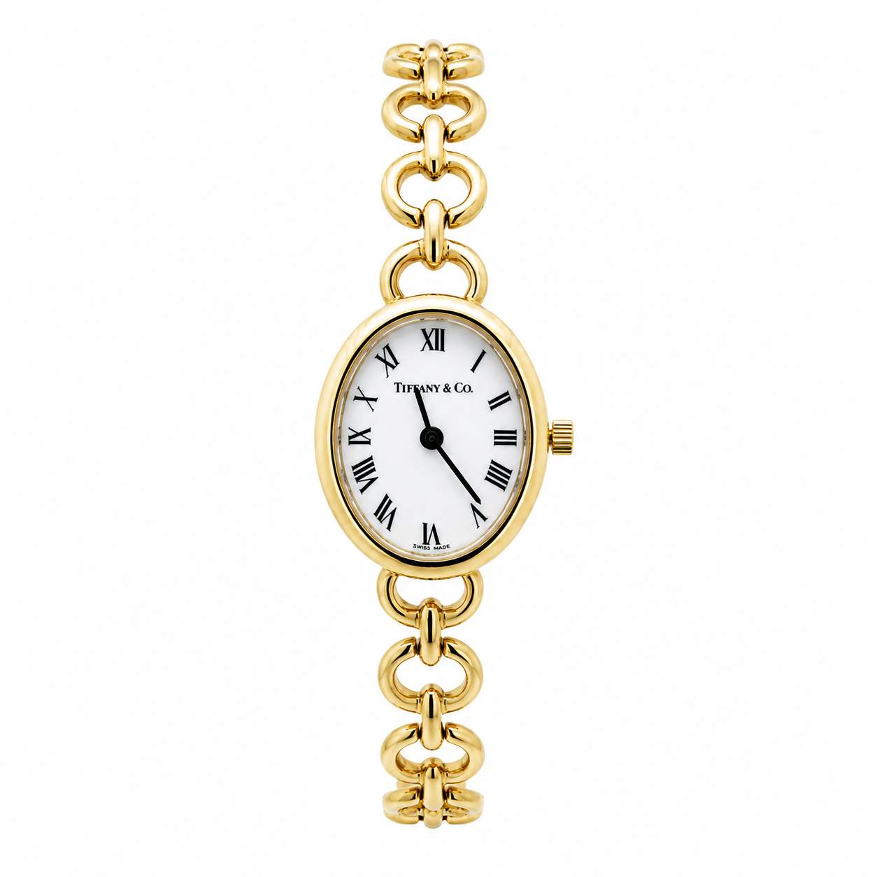 Pre-Owned 14K Yellow Gold TIFFANY & CO Oval Dial, Roman Numerals, Quartz Watch, 7.5", * As Is