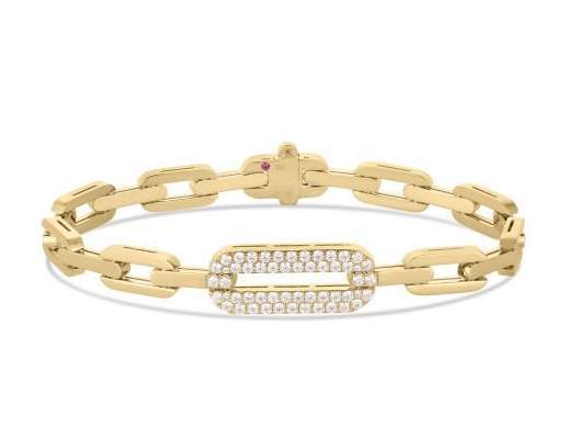 Roberto Coin 18K Yellow Gold Navarra Single Large Pave 0.90ctw Diamond Link 7" Bracelet