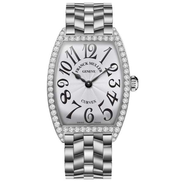 Franck Muller Stainless Steel Quartz Cintree Curvex 29MM With One Row Of 64 Round Diamond= ~1.05 Ctw  On A Steel Bracelet
