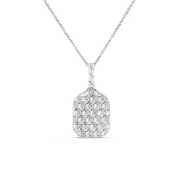 Roberto Coin 18K White Gold Tiny Treasures ~0.21ctw Diamond Pickle Ball Racket Pendant on 18" Chain.