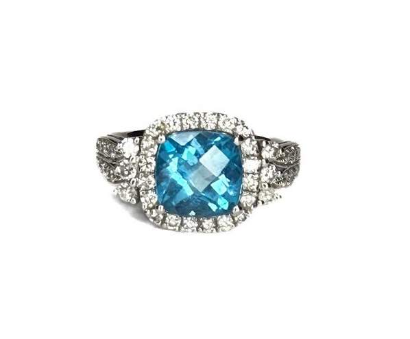14K Blue Topaz Diamond Ring