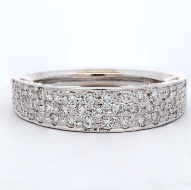 18K White Gold, 3 row Pave Diamond Ring