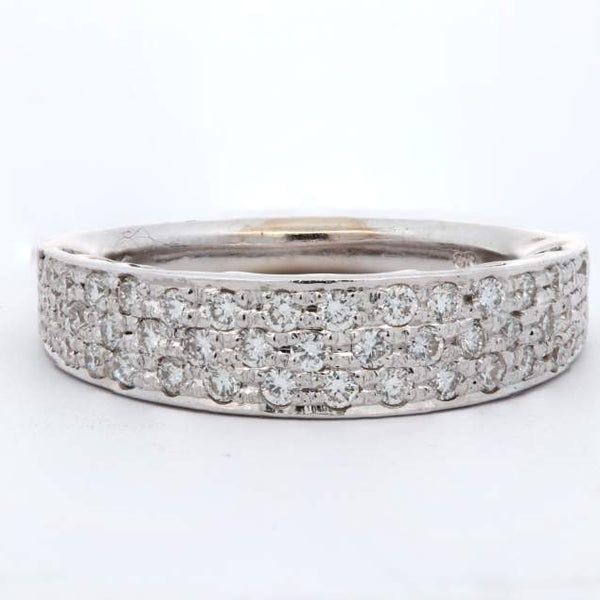 18K White Gold, 3 row Pave Diamond Ring