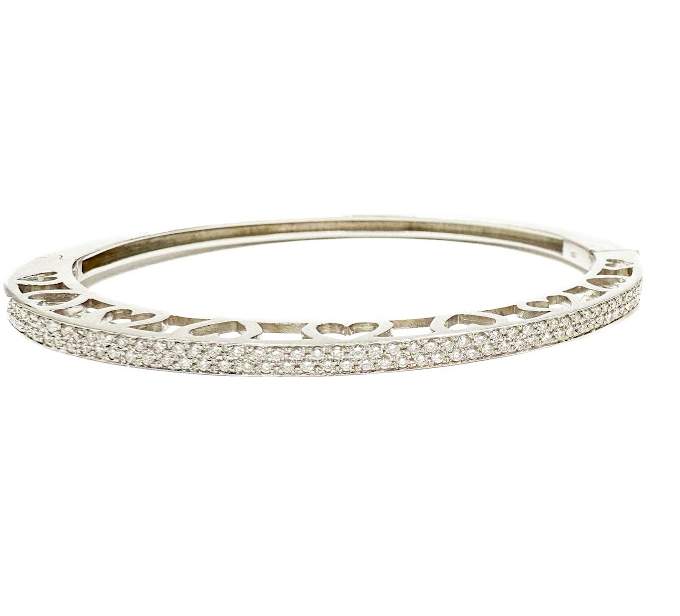 18K White Gold, 2 Row Pave  Diamond Bangle Bracelet