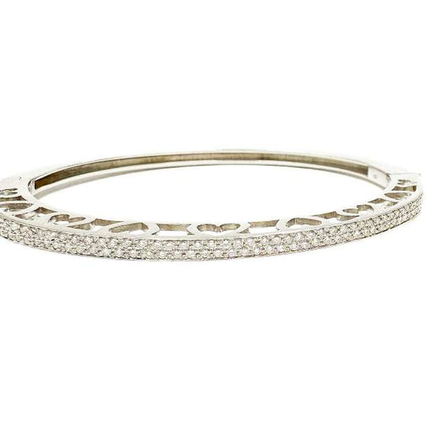 18K White Gold, 2 Row Pave  Diamond Bangle Bracelet