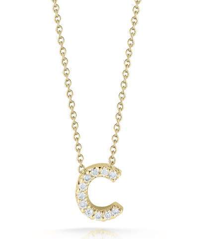 Roberto Coin 18K Yellow Gold Tiny Treasures ~.05ctw Diamond Love Letter "C" 18" Necklace