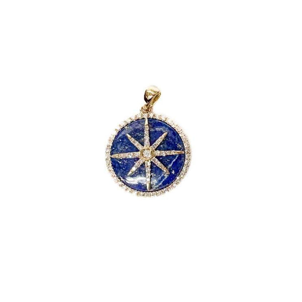 14K Yellow Gold Compass ~0.48ctw Diamond And Lapis Pendant Provident Jewelery