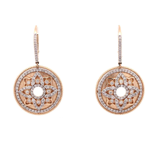 14K Yellow Gold Round Full And Single Cut ~1.53ctw Diamond Disk/Circle Dangle Earrings