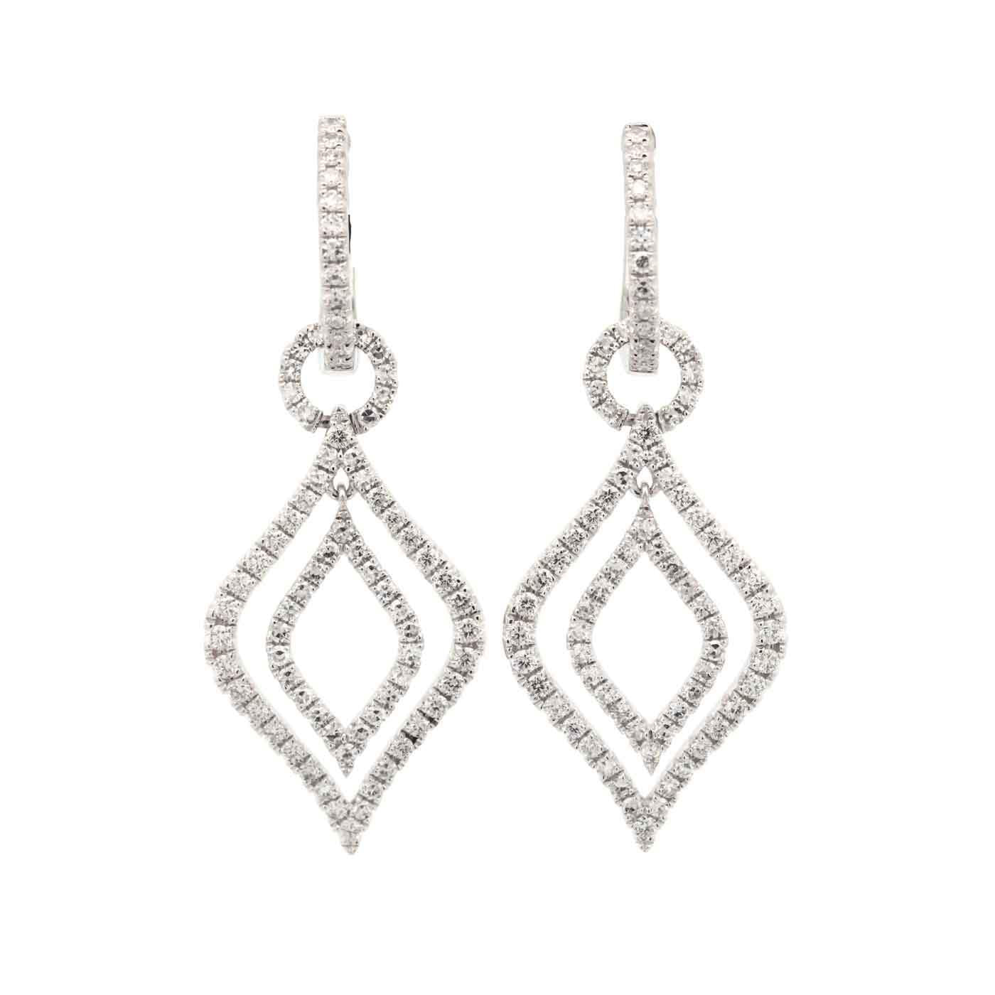 14K   Diamond Hoop "Flame" Earrings With Dangles