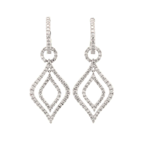 14K   Diamond Hoop "Flame" Earrings With Dangles