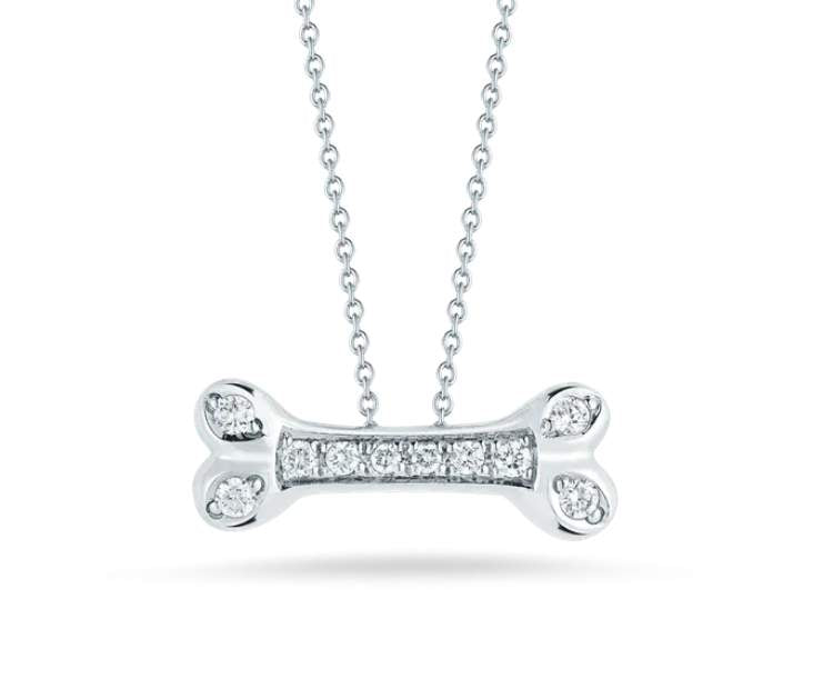 Roberto Coin 18K White Gold Tiny Treasures  ~0.17ctw Diamond Dog Bone 18" Necklace,