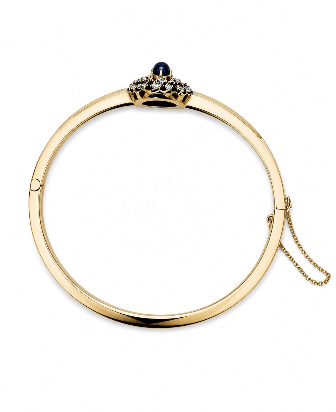 14K Yellow Vintage Sapphire Diamond Bangle Bracelet, With Vintage Blue Box