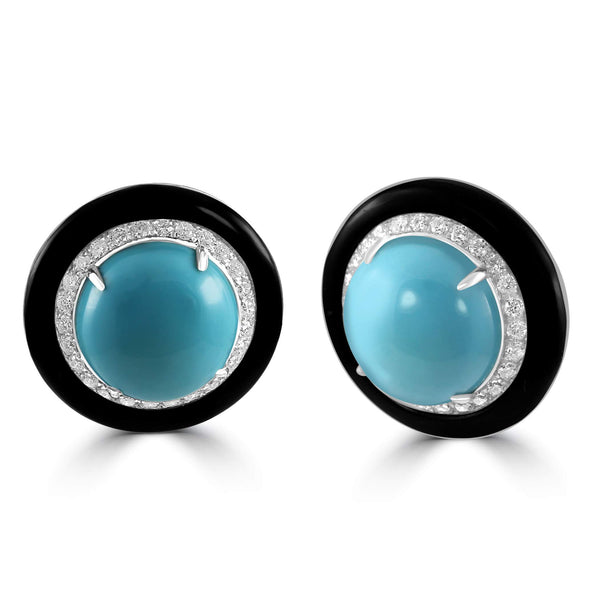 18K Turquoise Diamond And Onyx Earrings