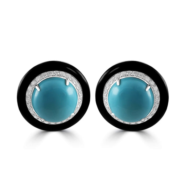 18K Turquoise Diamond And Onyx Earrings