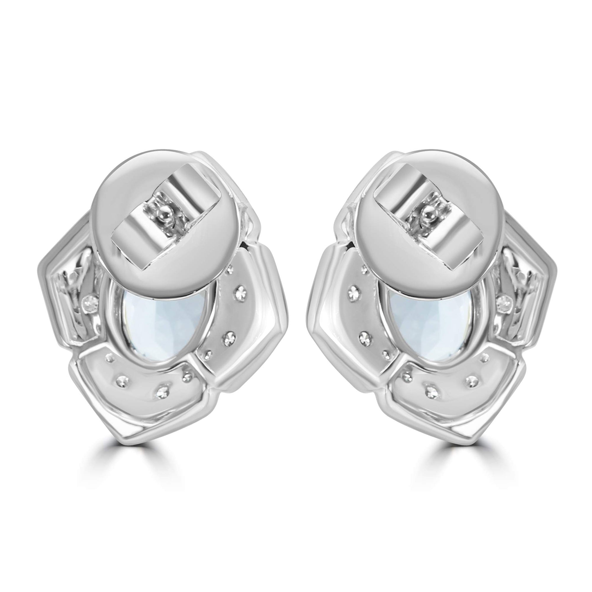 14K White Gold  ~2.53 Ctw Aquamarine And ~0.39 Ctw Diamond Earrings With Onyx Halo