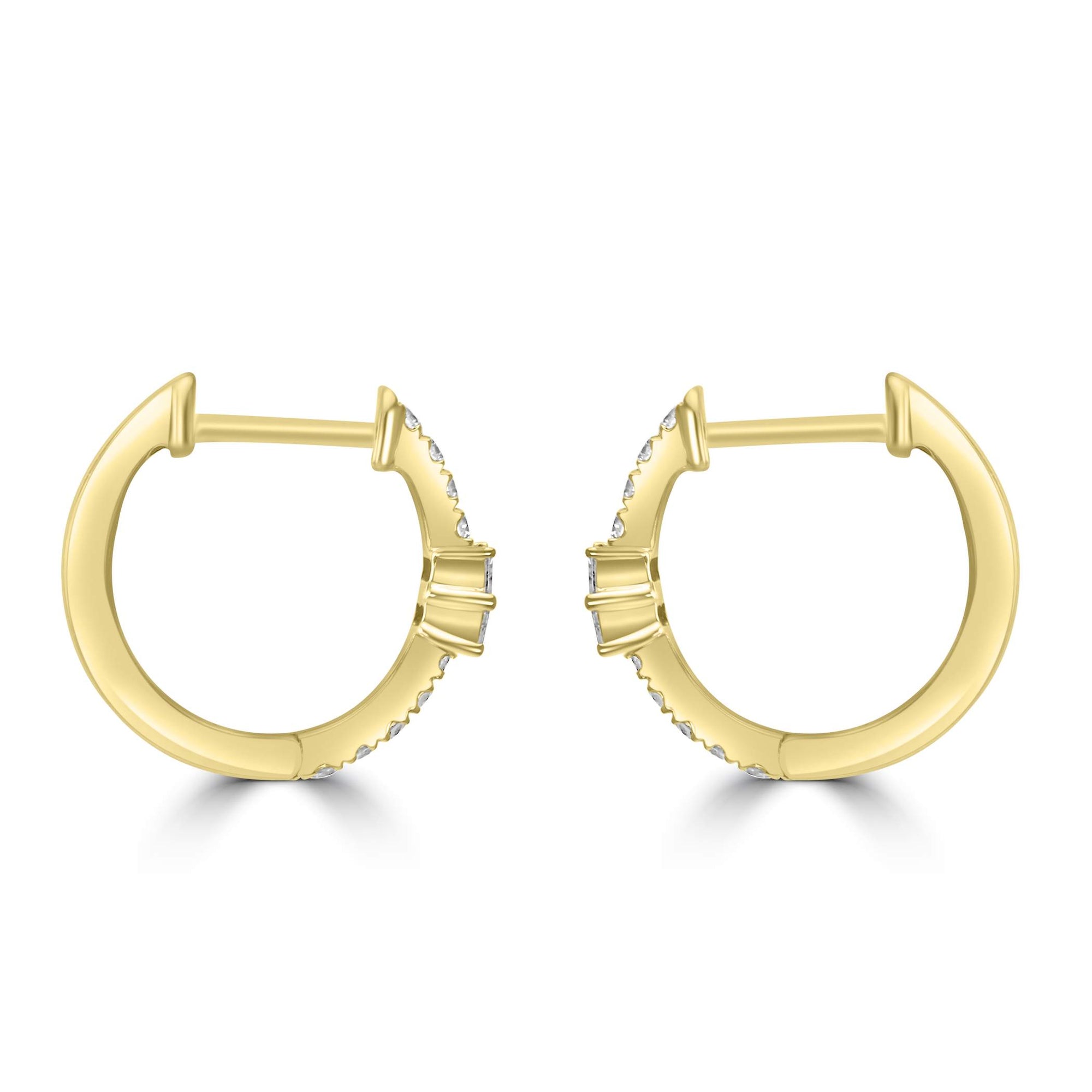14K Yellow Gold ~0.19 Ctw Round And ~0.25 Ctw Emerald Cut Diamond Earrings