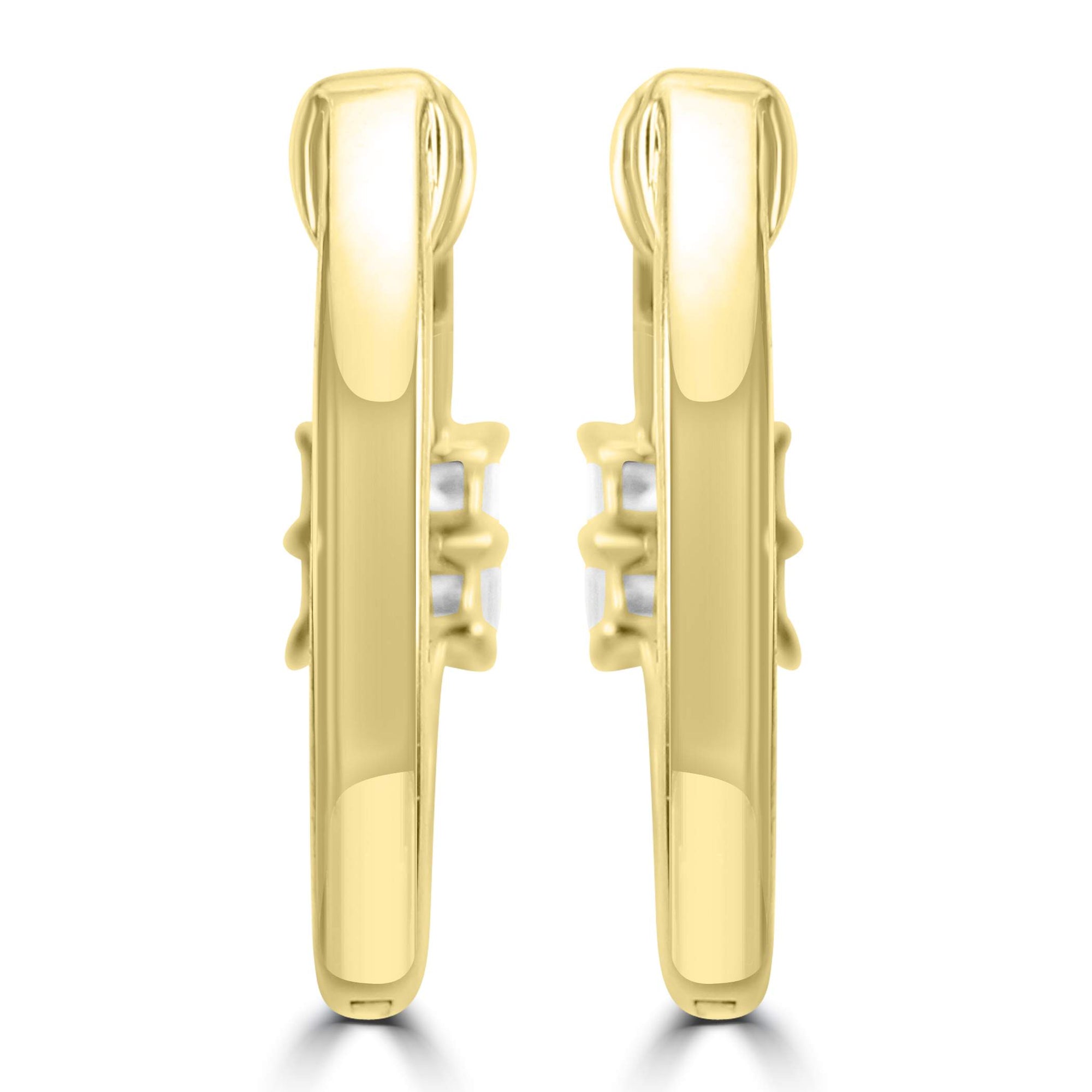 14K Yellow Gold ~0.19 Ctw Round And ~0.25 Ctw Emerald Cut Diamond Earrings