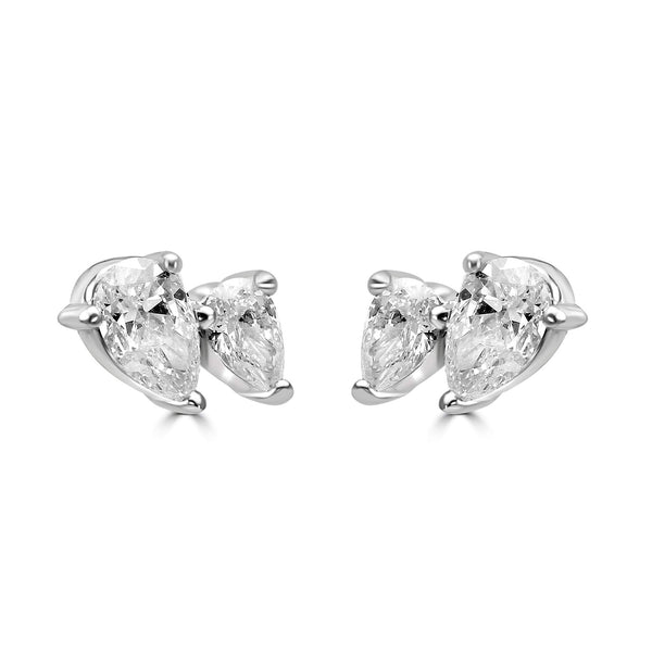 14K White Gold Double Pear Shape ~0.65ctw Diamond Stud Earrings.