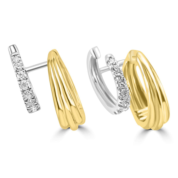 14K Yellow And White Gold Double Diamond Hoop Earring