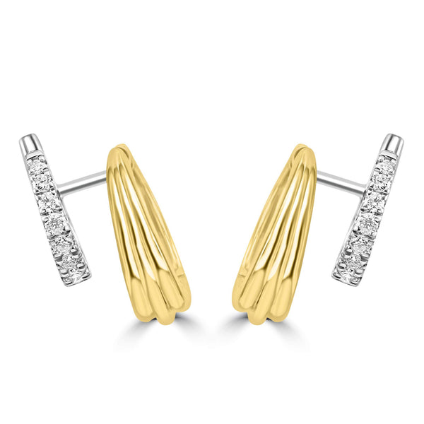14K Yellow And White Gold Double Diamond Hoop Earring