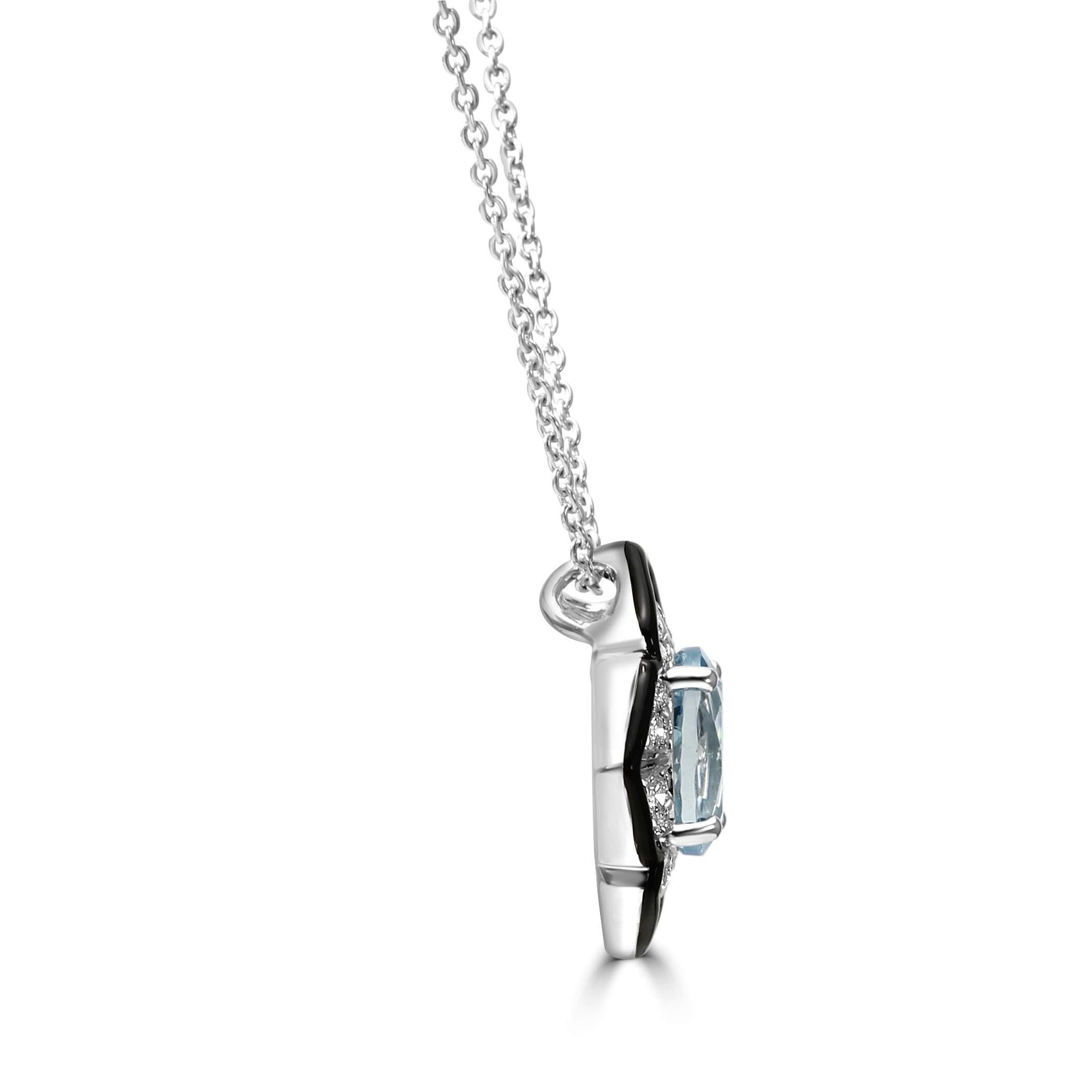 14K Oval Aquamarine Pendant With Diamond And Onyx Halo
