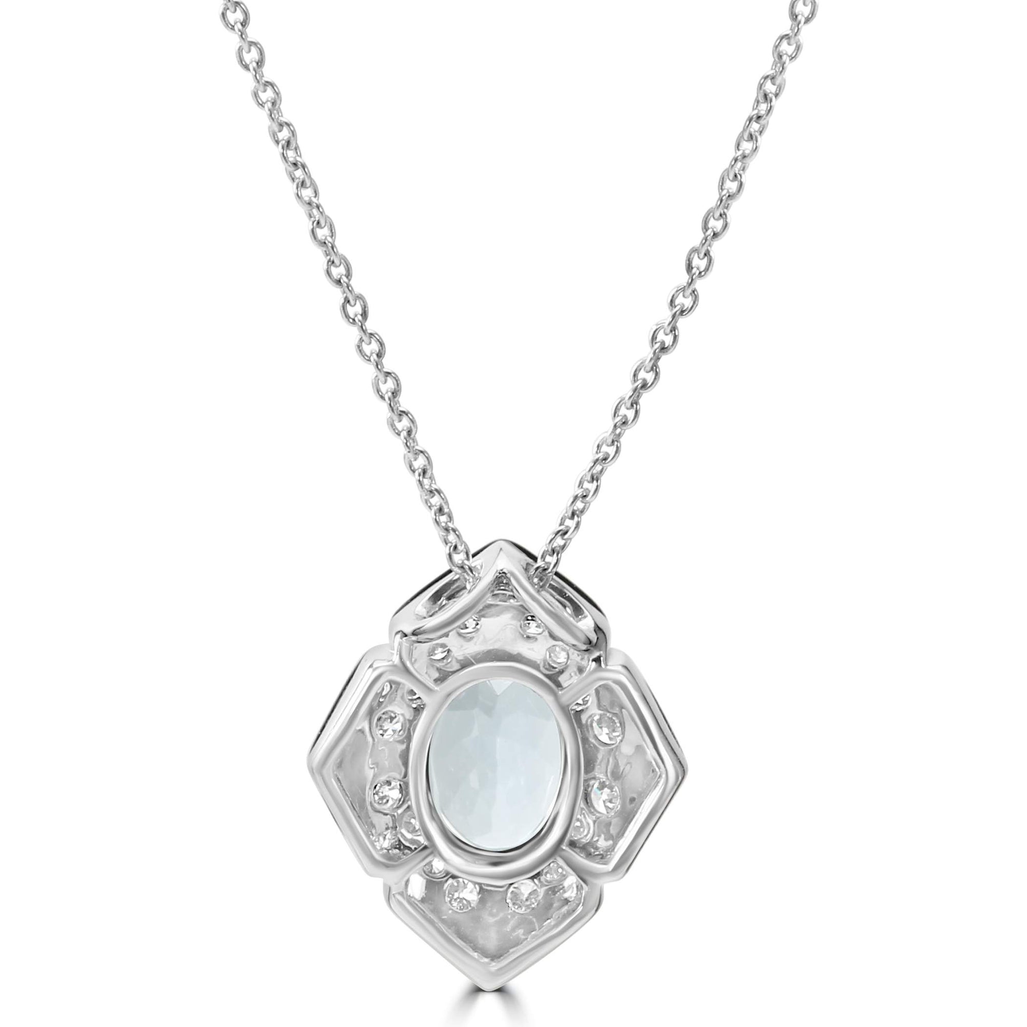 14K Oval Aquamarine Pendant With Diamond And Onyx Halo