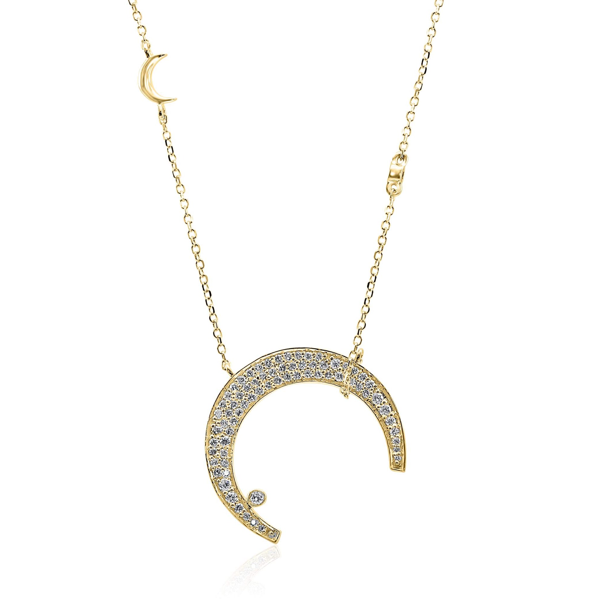 14K Yellow Gold  ~0.33 Ctw Diamond Pave Crescent Moon Pendant