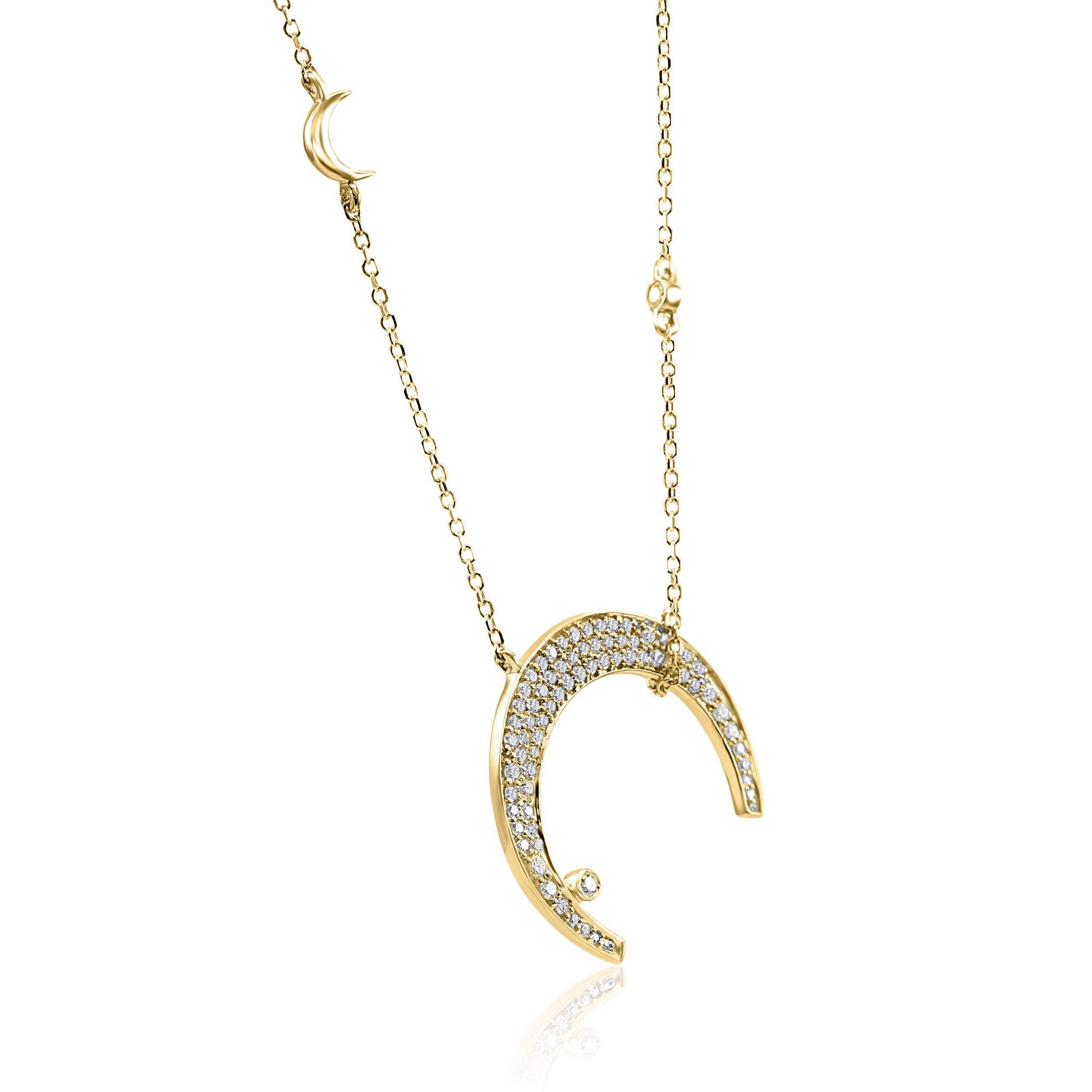 14K Yellow Gold  ~0.33 Ctw Diamond Pave Crescent Moon Pendant