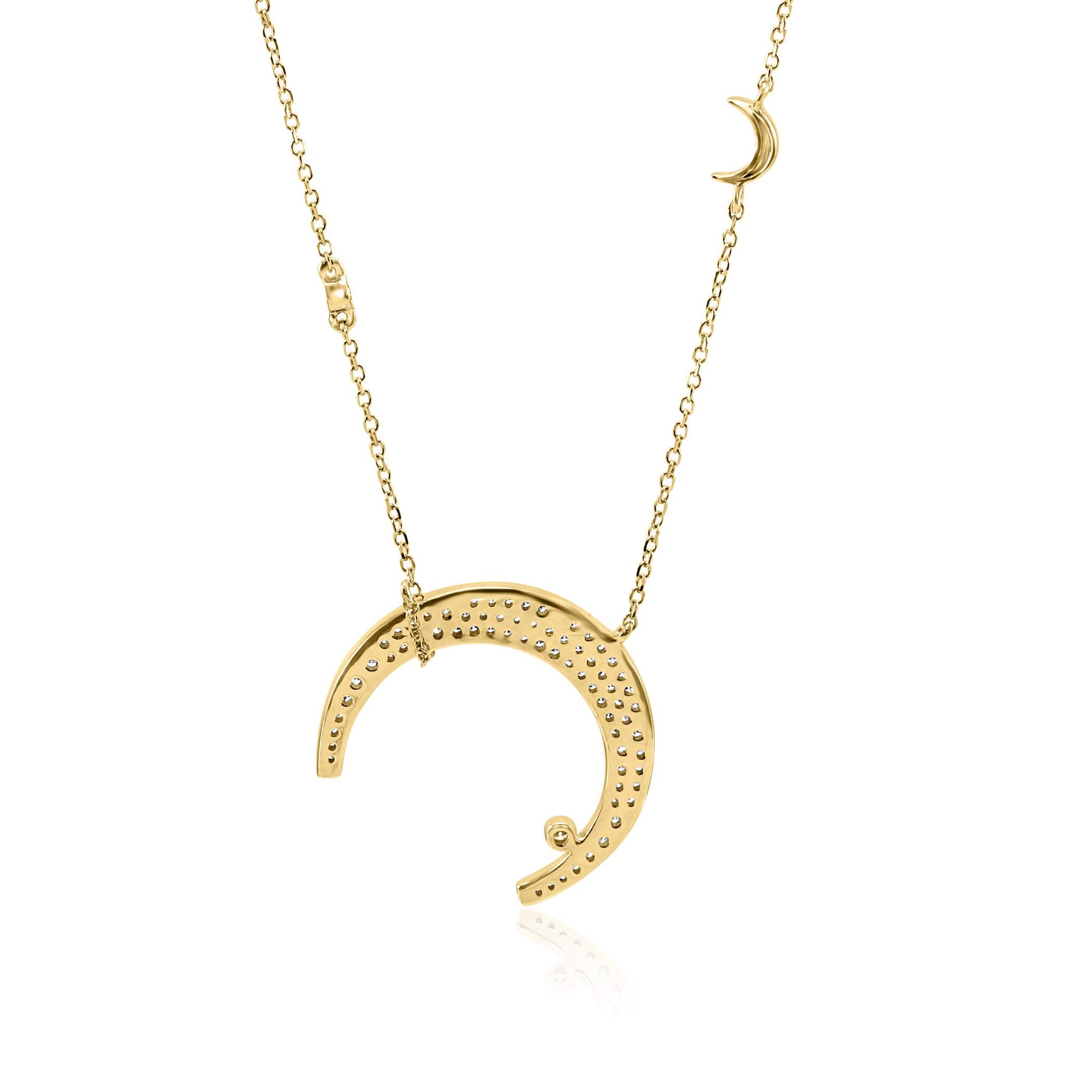 14K Yellow Gold  ~0.33 Ctw Diamond Pave Crescent Moon Pendant