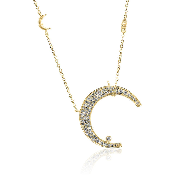 14K Yellow Gold  ~0.33 Ctw Diamond Pave Crescent Moon Pendant Provident Jewelery