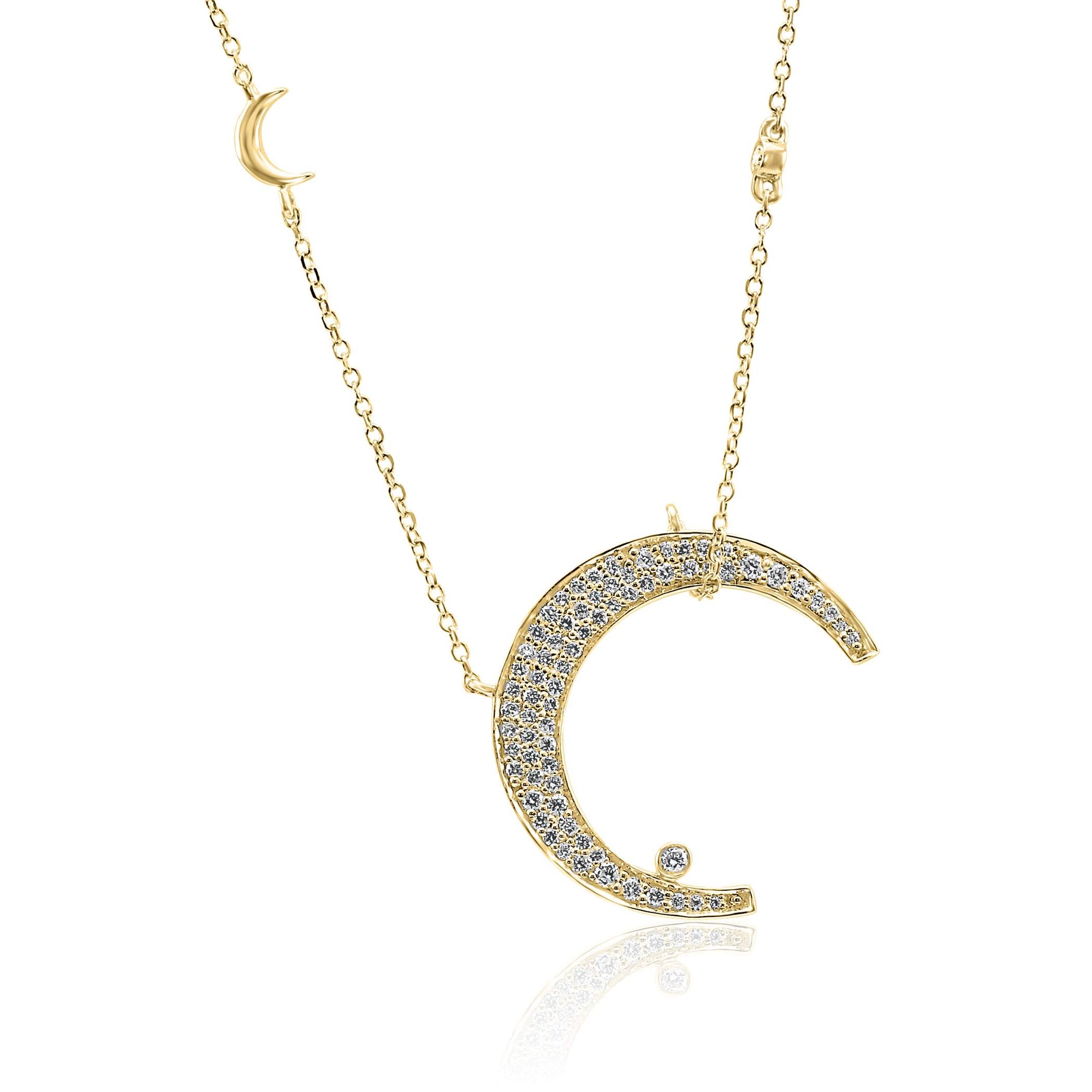 14K Yellow Gold  ~0.33 Ctw Diamond Pave Crescent Moon Pendant