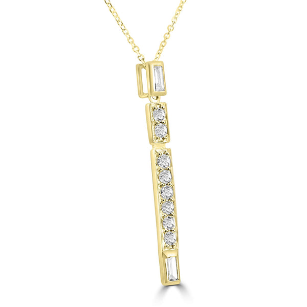 14K Yellow Gold Diamond Stick Dangle On Chain, 18/17", 8 Round And 2 Straight Diamond Baguettes ~.30ctw
