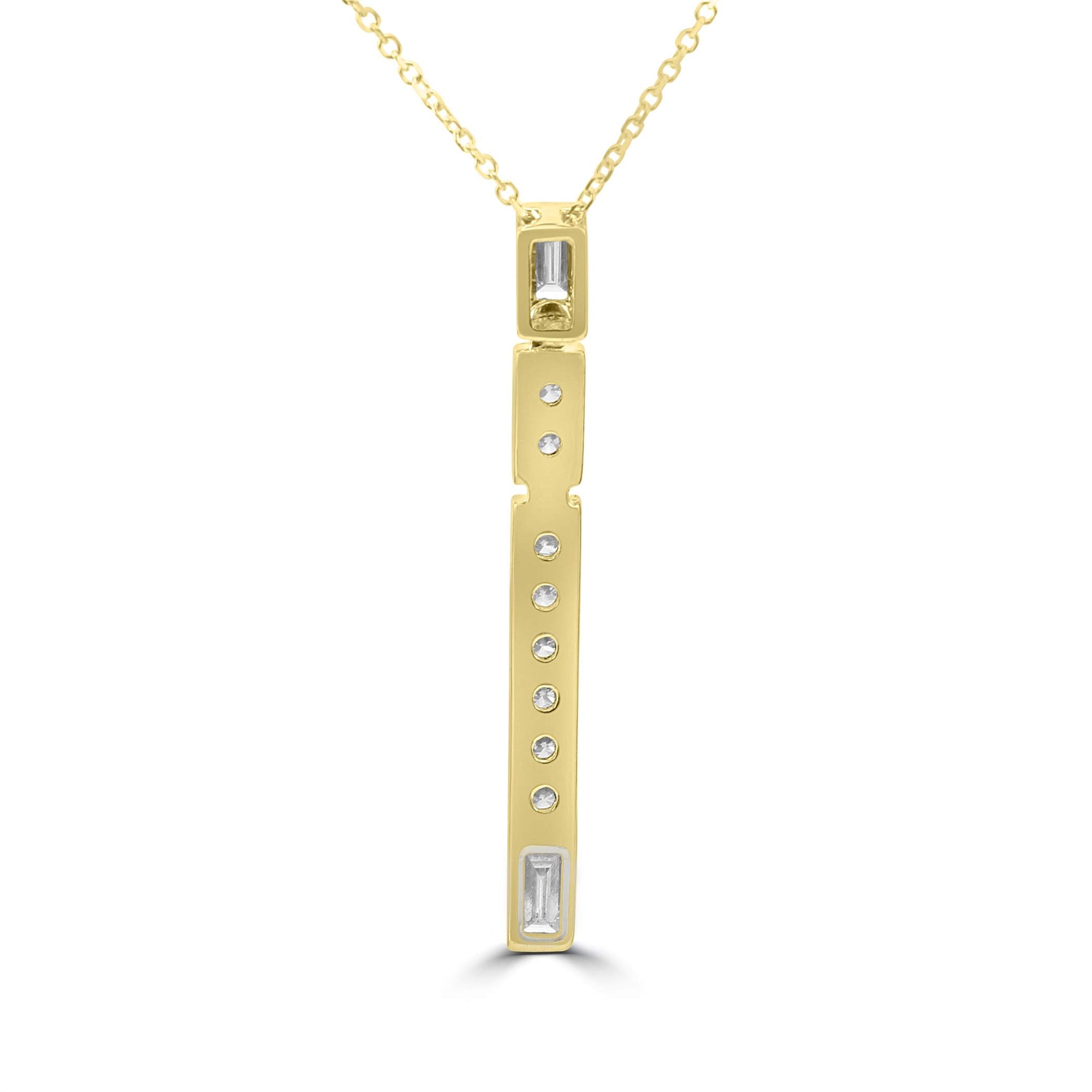 14K Yellow Gold Diamond Stick Dangle On Chain, 18/17", 8 Round And 2 Straight Diamond Baguettes ~.30ctw