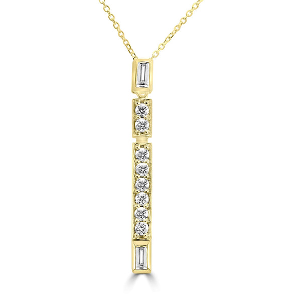 14K Yellow Gold Diamond Stick Dangle On Chain, 18/17", 8 Round And 2 Straight Diamond Baguettes ~.30ctw Provident Jewelery