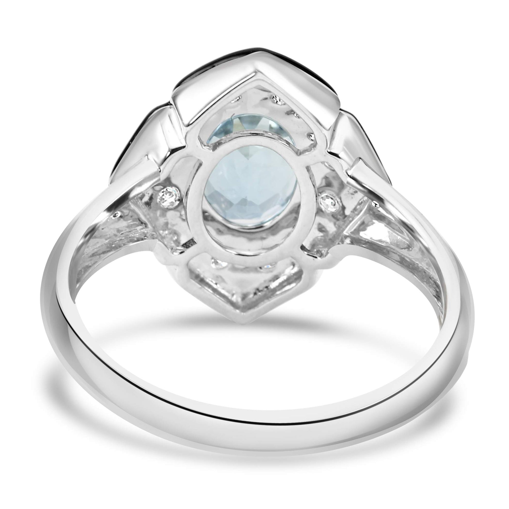 14K White Gold Onyx Halo, 1.26Ctw Aquamarine And ~.18Ctw Diamond Ring