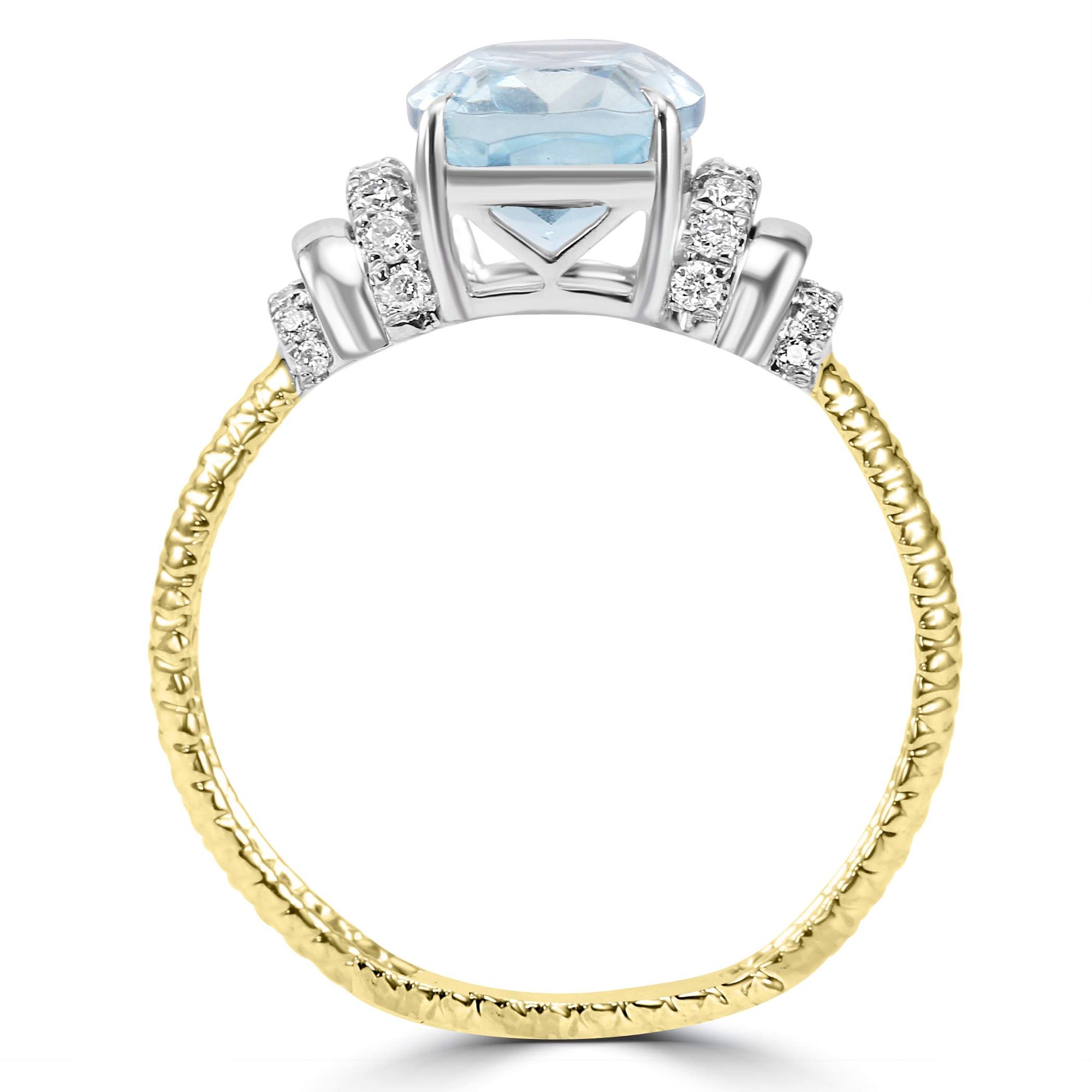 14K Yellow Gold  1.99Ctw Aquamarine And ~.15Ctw Diamond Ring,