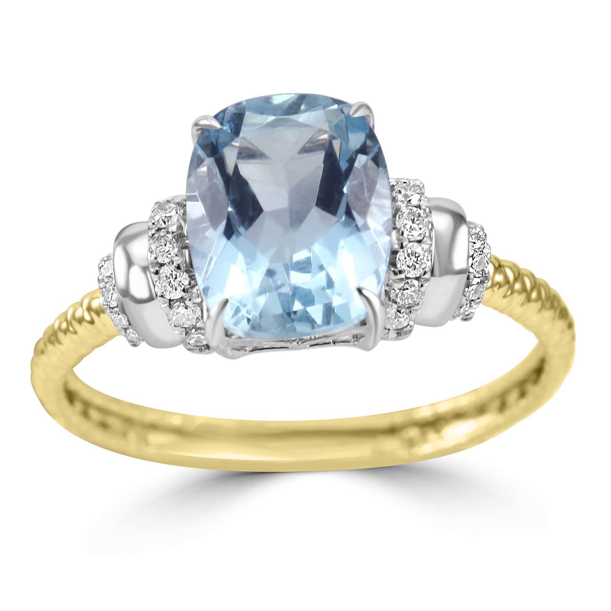 14K Yellow Gold  1.99Ctw Aquamarine And ~.15Ctw Diamond Ring,