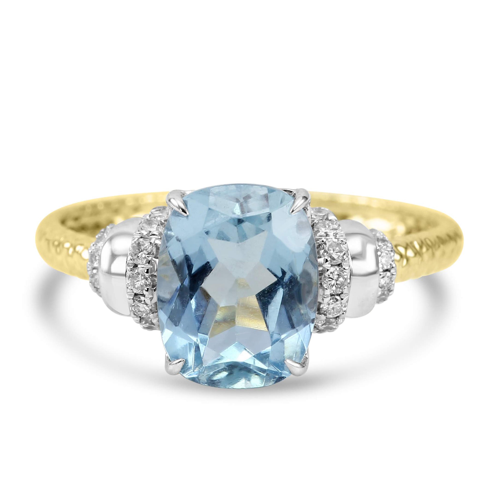 14K Yellow Gold  1.99Ctw Aquamarine And ~.15Ctw Diamond Ring,