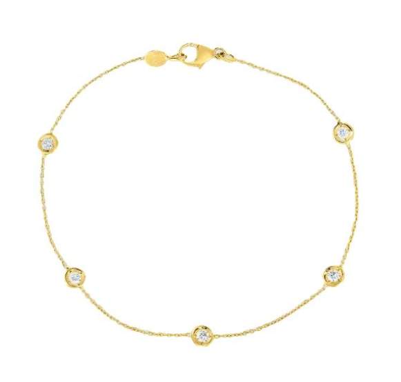 Roberto Coin 18K Yellow Gold  ~0.25ctw Diamond By The Inch Five Stations 7" Bracelet
