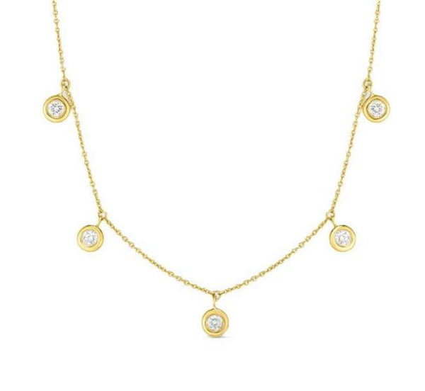 Roberto Coin 18K Yellow Gold .23ctw Diamond By The Inch Dangling Five Station Diamond Necklace Provident Jewelery