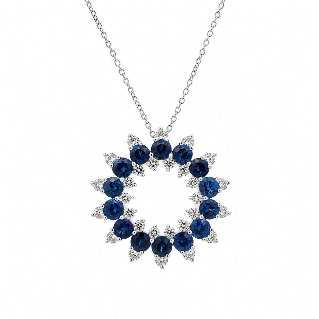 18K Circle Pendant Diamonds And Sapphires