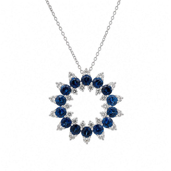 18K Circle Pendant Diamonds And Sapphires