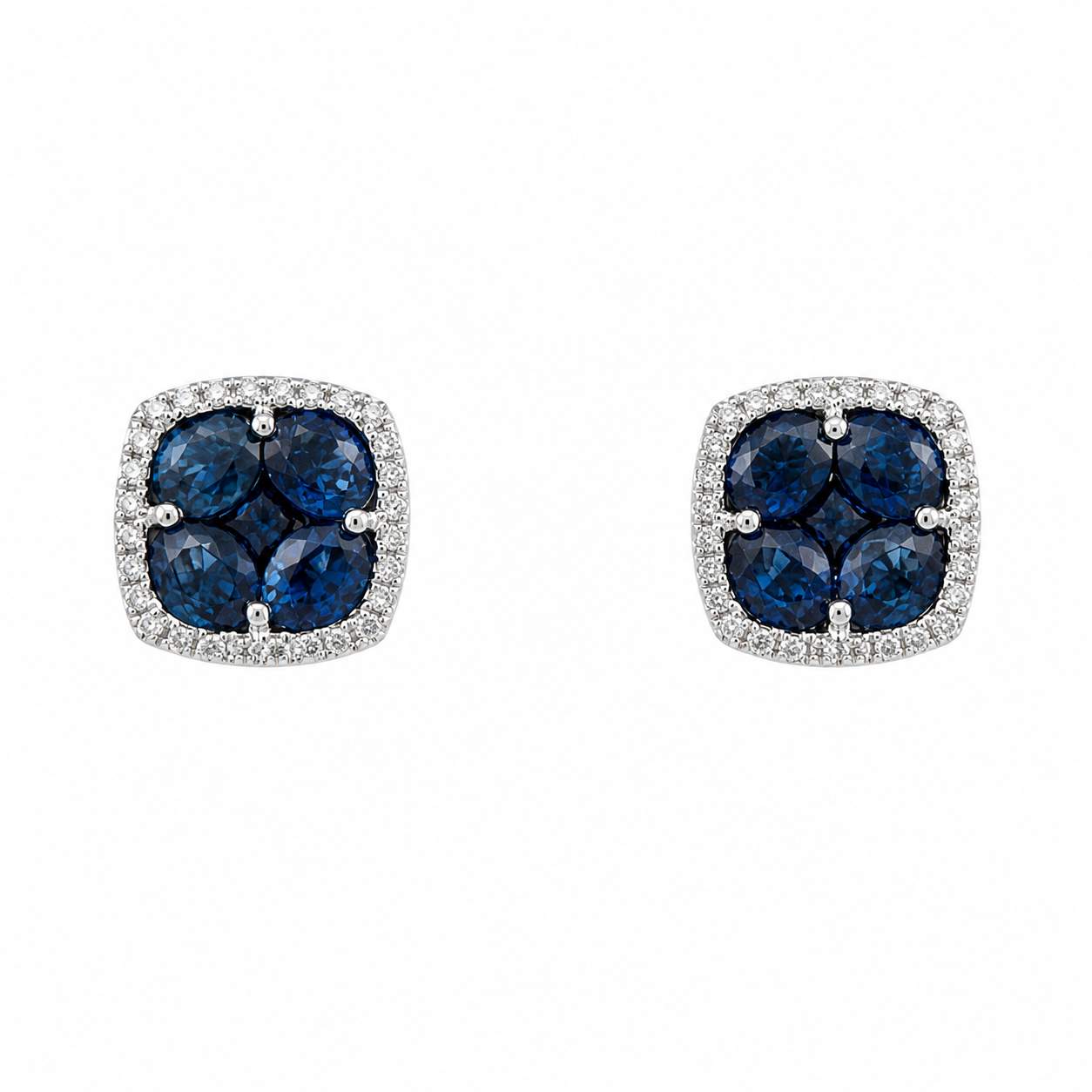 18K Square Earrings With Diamonds And Sapphires