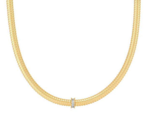 14K 5mm Tubogas Necklace With Diamonds. Provident Jewelery
