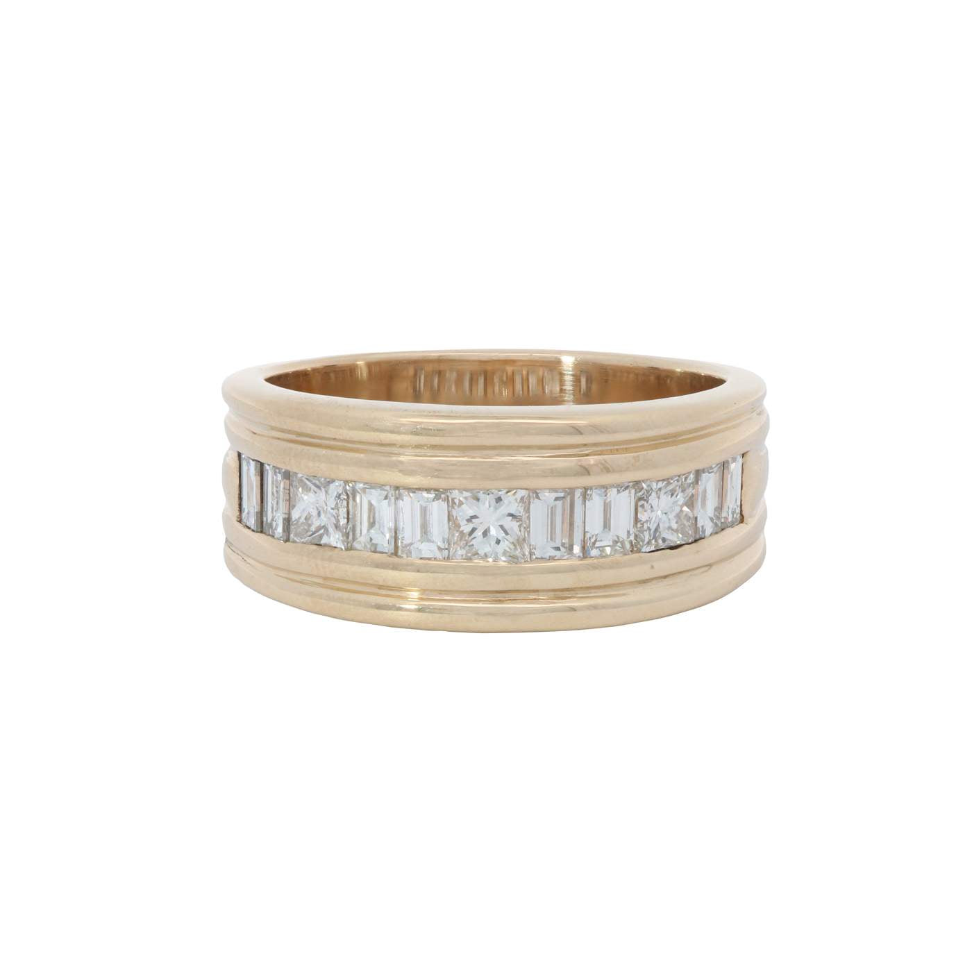 Channel Set Emerald And Princess Cut Diamond Band